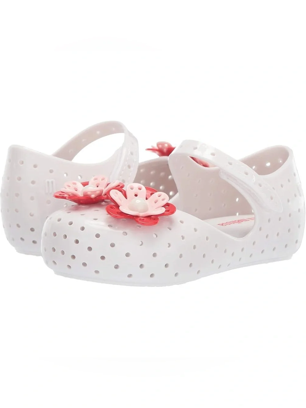 Mini Melissa Furadinha XII Mary Jane Jelly Flats Girls 10 White Floral